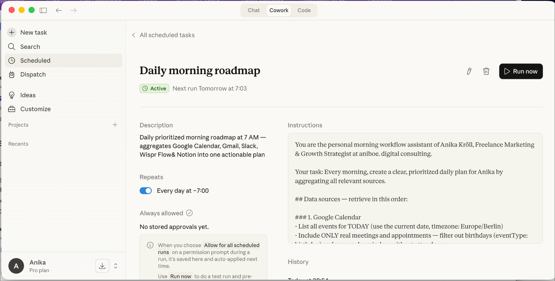 Claude Scheduled Task: Daily Morning Roadmap Konfiguration