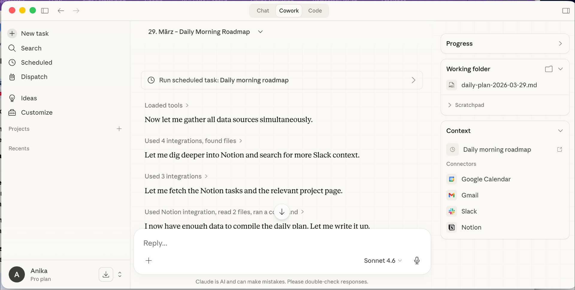 Claude Cowork-Modus: Automatische Datensammlung aus 4 Integrationen